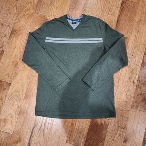 Arrow 1851  Dark Green Double Collar w/ V Neck and Chest Stripe Pullover